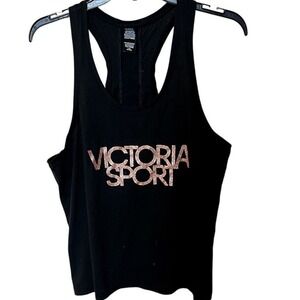 Victoria Sport Workout Top SZ LG Black with Rose Gold